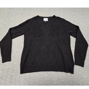 LIV Milano Black Beaded Embellished Crewneck Knit Sweater Womens Large L